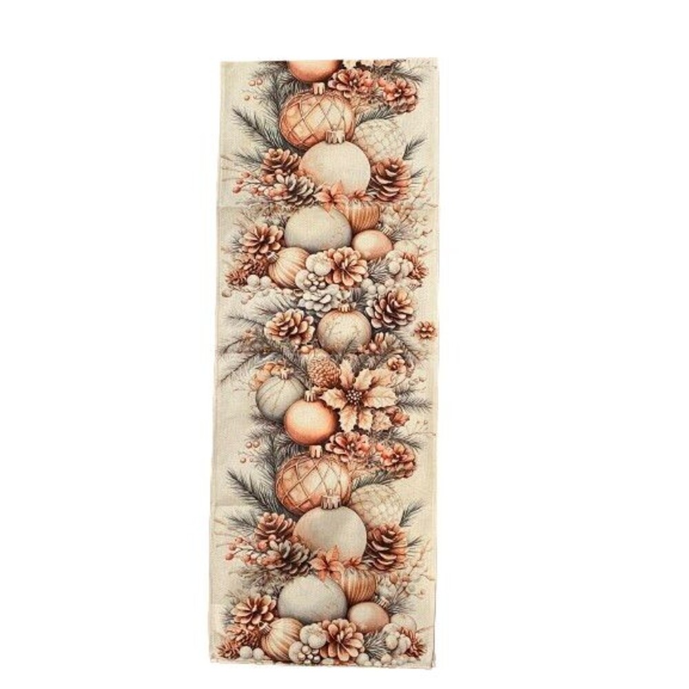 Christmas Table Runner 13x72in Woven Polyester Pine Branch Golden Ornaments